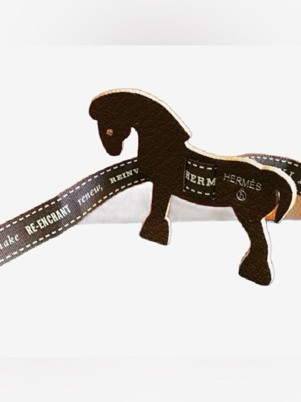 🛍️Hermès Authentic Petit H Brown Leather Horse Charm with Hermes Ribbon